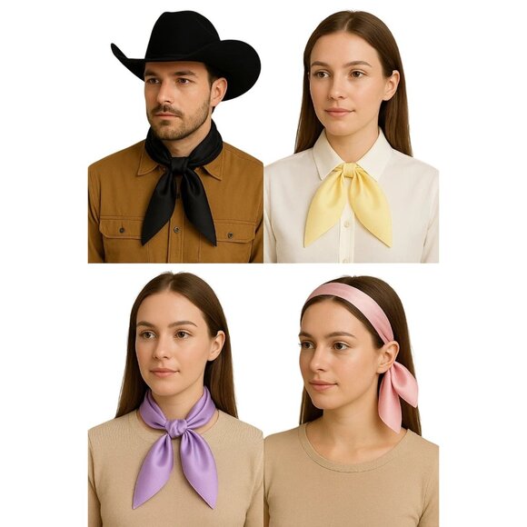 Red Satin Scarf 19x19, Western Cowboy Cowgirl Bandana, Boho Coastal Ranch Wear - Picture 5 of 10